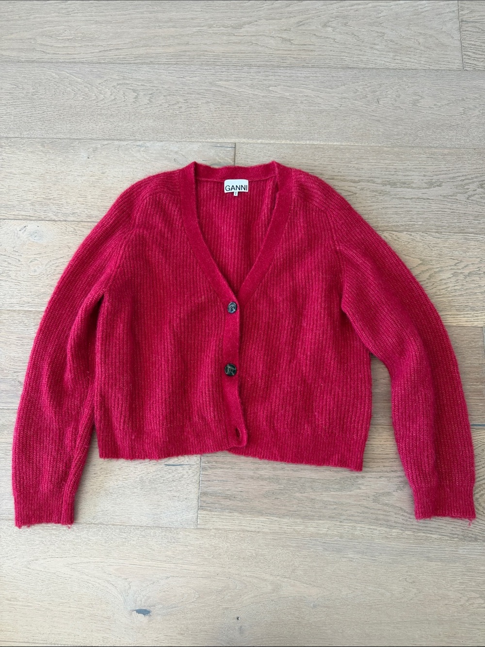 Ganni Red V-Neck Button Crop Cardigan